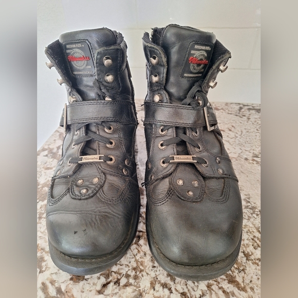 Milwaukee  Black Leather Lace Up Motorcycle BIKER Boots Size US 9.5 - Picture 1 of 12